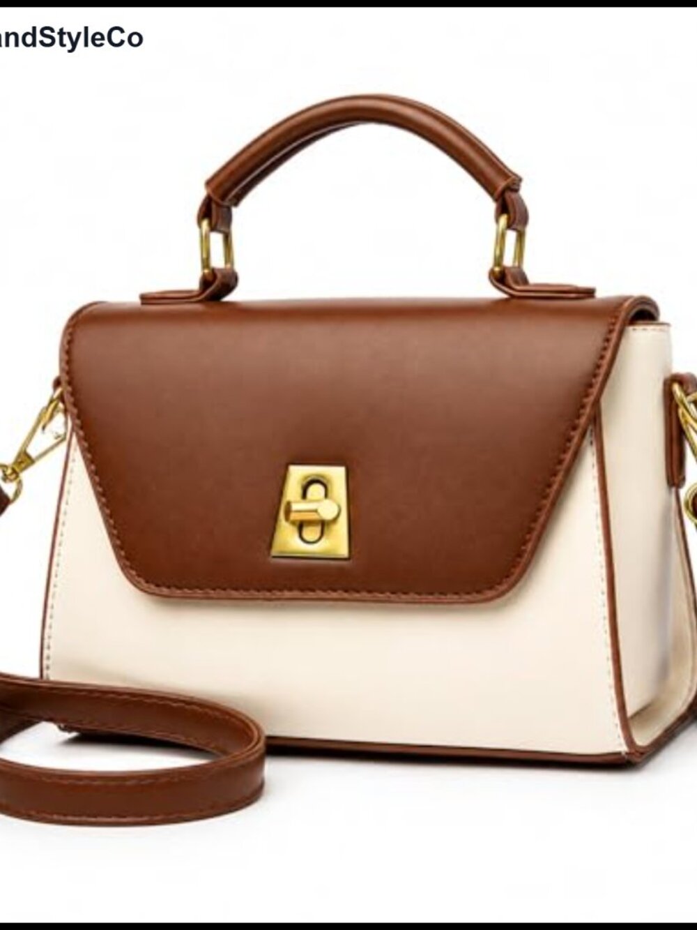 Faux Leather Crossbody Bag with Top Handle Turn Lock Adjustable Strap